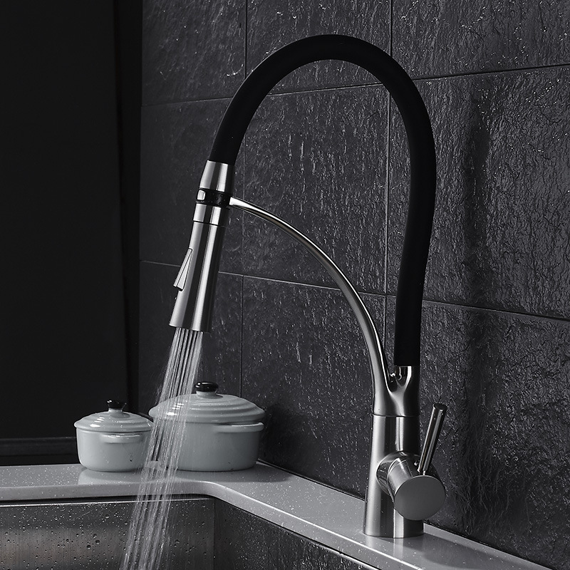 Commercial Kitchen Faucets - Ausziehbare Küchenarmatur aus massivem Messing, schwarz,