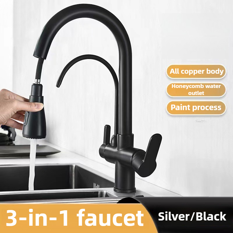 Commercial Kitchen Faucets - Kommerzieller Küchenarmatur mit Dual-Funktions-Pull-Down-Sprühgerät, 3-in-1-Wasserfilter-Reinigungshahn, Mischbatterie