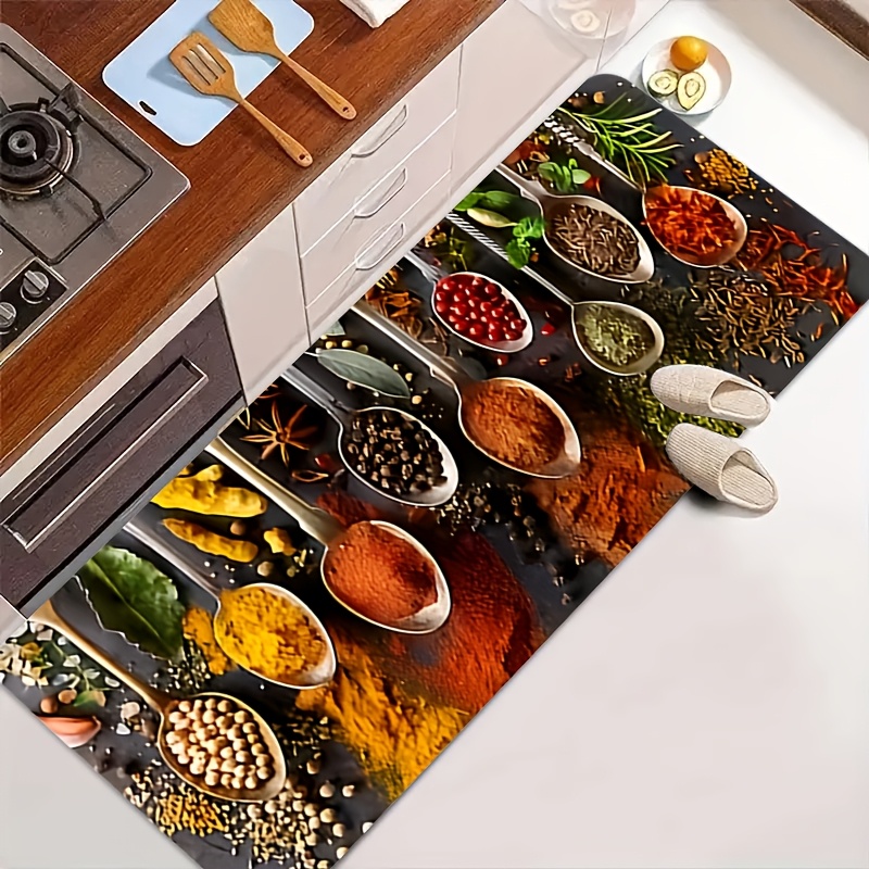 Commercial Kitchen Background - Bunte Küchenmatte mit Aufdruck von Gewürzen,