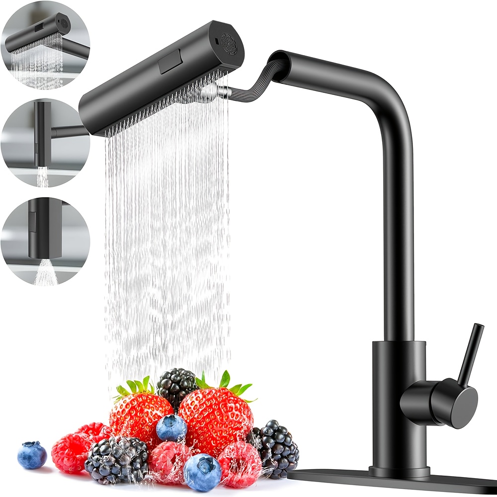 Commercial Kitchen Faucets - 1-teiliger schwarzer Küchenarmatur mit herunterziehbarem Spray,