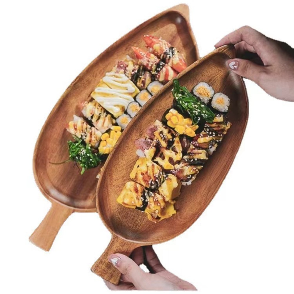 Pizza Conveyor Oven - Holzblattförmiges Wasserdichtes Serviertablett für Steak, Sushi,